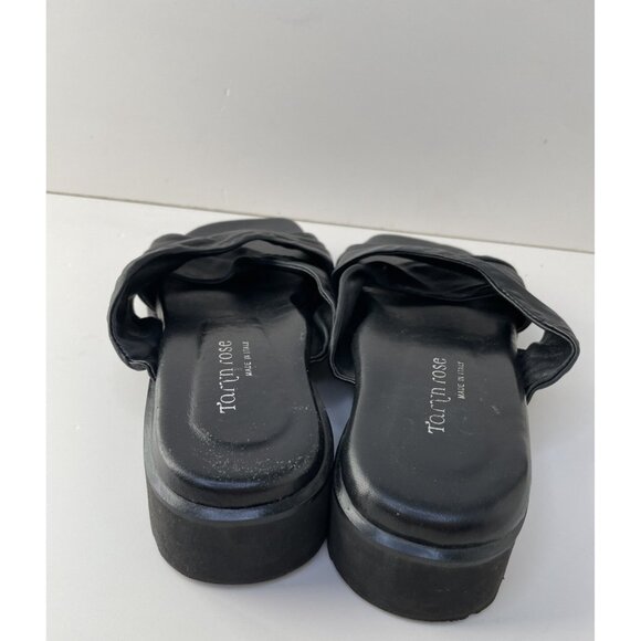 Taryn Rose Womens 6.5 Black Leather Slide Sandals Low Heel Made in Italy - Picture 5 of 8